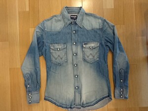 DUFFER×Wrangler USED WASH DENIM WESTERN SHIRT：ラングラーデニムシャツ Mサイズ レギュラーフィット 送料レターパック520円