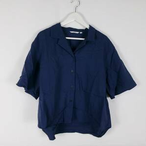ユニクロ UNIQLO リネンブレンドオープンカラーシャツ 231-445455 半袖 XXL ネイビー レディース 中古 /EXの画像1