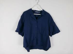 ユニクロ UNIQLO リネンブレンドオープンカラーシャツ 231-445455 半袖 XXL ネイビー レディース 中古 /EX