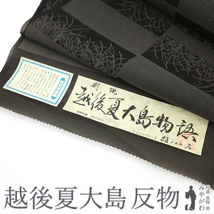 夏物 越後夏大島 着物 着尺 反物 十日町 白新染織 白川貞夫 別誂 紗紬 黒地 変わり市松 草花文 カジュアル 新品 未仕立て みやがわ sb12900