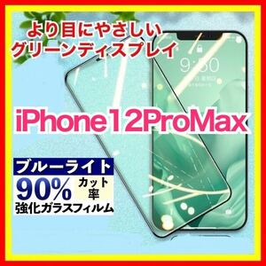 iPhone 12ProMax ブルーライトカット グリーンディスプレイ 強化ガラス グリーンガラス 指紋防止 ガラスフィルム ブルーライト