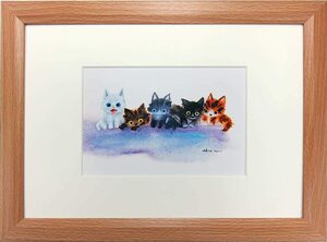 【模写】 新品 渡辺あきお ねこ フレンド 猫 ネコ 猫の絵 現代アート 額装付き 壁掛け 絵画 インテリア 絵 アートポスター オフセット