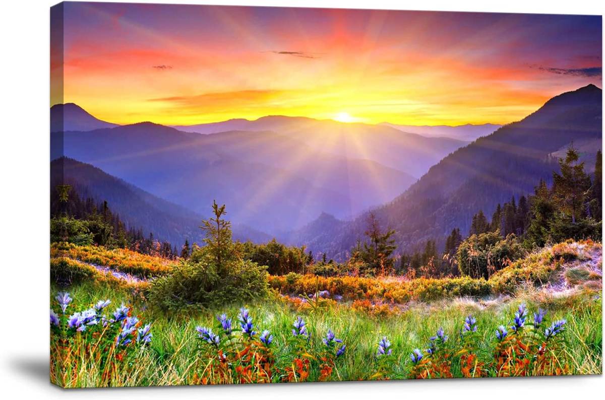 New Art Panel Sun Picture Nature Landscape Flower Painting Forest Art Poster Landscape Painting Decorative Painting Wall Hanging Wooden Frame Canvas Painting Picture for Entrance Feng Shui Good Luck, artwork, painting, others