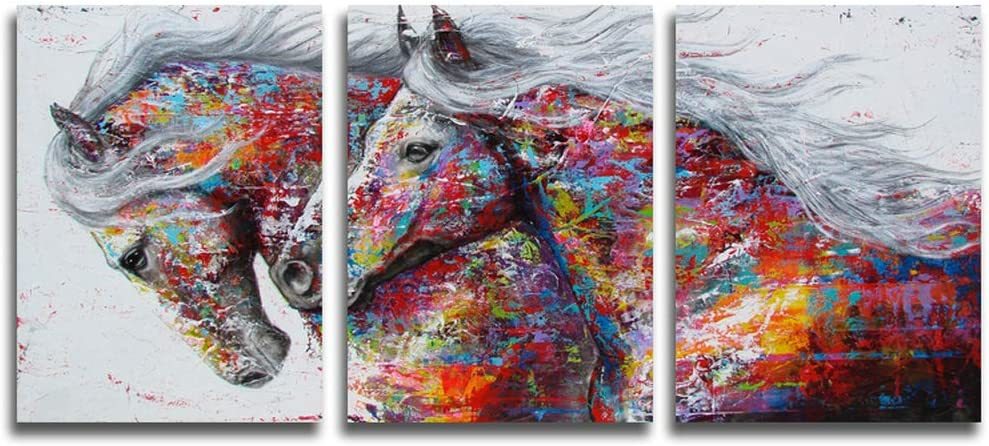 Bonne Chance Gauche Cheval Art Panneau Ensemble de 3 Cheval Tenture Murale Cheval Peinture Toile Peinture Nouvel Intérieur Élégant Art Moderne 30x40 cm, ouvrages d'art, peinture, autres