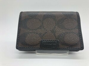 ■【YS-1】 コーチ COACH 名刺入れ ■ シグネチャー カードケース こげ茶系 横11cm×縦7cm 【同梱可能商品】K■