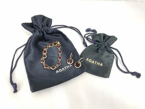 #[YS-1] Agata AGATHA # bracele earrings set # stone attaching red group × GP gold group [ including in a package possibility commodity ]#D