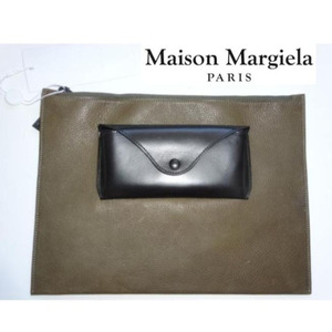 ● MAISON MARGIELA メゾンマルジェラ メガネケース付 ポーチ クラッチバッグ 革 新品 レザー 黒 ブラック ブラウン ipad タブレットケース