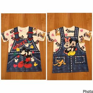 良品☆90s Mickey／オールドディズニーミッキー・メンズサイズXL以上並　希少型半袖パンチングメッシュTシャツ オーバーオール総柄 激レア!