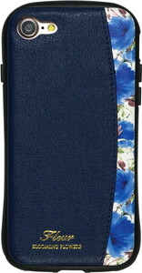 【在庫処分】 NATURAL design iPhone8 7 iPhoneSE第2世代 （4.7インチ） ケース FLEUR Navy ネイビー 耐衝撃 カードポケット付
