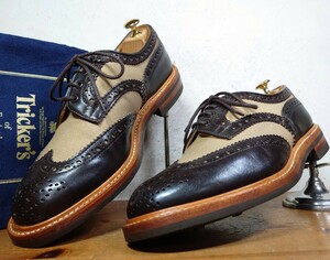 【美品/純正キルト付】英国製 Tricker's/トリッカーズ カントリー ウィングチップ UK8 Fit.5 26.5cm相応 ブラウン 茶/バートン クロケット