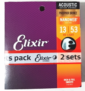 Установите 2 штуки Elixir Elixir Acoustic Guitar String String nanoweb Fosfer Bronze 13-53 #16182 [Домашний подлинный]]