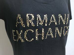 【即決】未使用 Armani Exchange アルマーニ エクスチェンジ◆ゴールド ビジュー 半そで Tシャツ ブラック S
