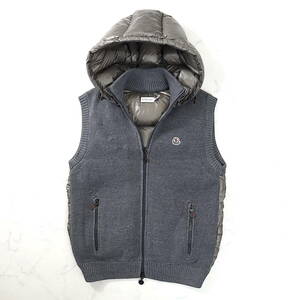 3-DB165 モンクレール MONCLER ハイブリット ニット切り替え ダウンベスト フード付 グレー XL メンズ