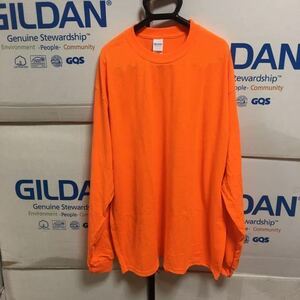 GILDAN セーフティオレンジ 2XLサイズ 蛍光 ネオンオレンジ ロンT 長袖無地Tシャツ ポケット無し 6.0oz ギルダン★