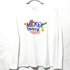 特価/未使用【サイズ=L】Disney/Mickey/ディズニー/ミッキー/メンズ/長袖/Tシャツ/胸囲=96～104cm/white