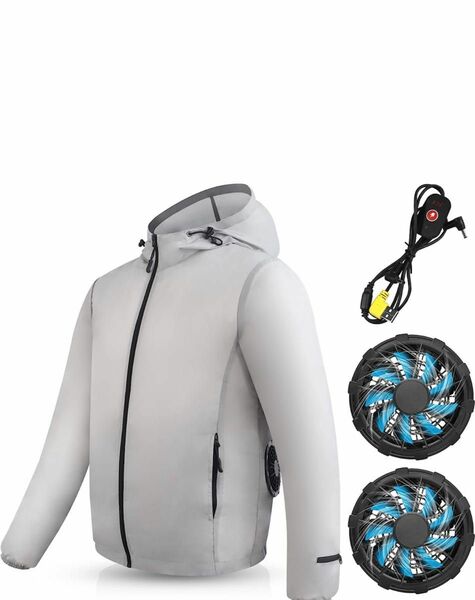 冷風服 フード付き長袖作業扇風服 最新型ファン 熱中症対策 扇風ウェア ファン服size XL