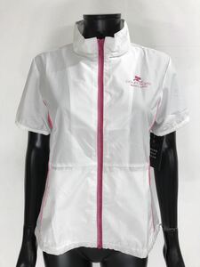 【USED】Courreges クレージュ ポリエステル フルジップ ハイネック 半袖 ジャケット ホワイト系 白 レディース 38 ゴルフウェア