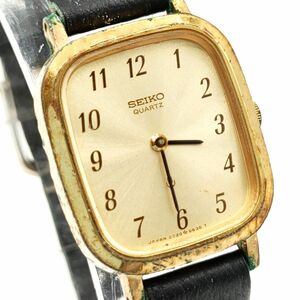 【電池切れ】SEIKO セイコー クォーツ 腕時計 ゴールド文字盤 スクエア レザーベルト レディース 2320-5390