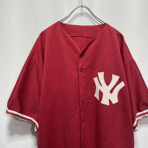 NewYork Yankees ヤンキース ベースボールシャツ Tシャツ メッシュ 90's 80's ストリートウェア B-BOY 古着 vintage ヴィンテージ レッド