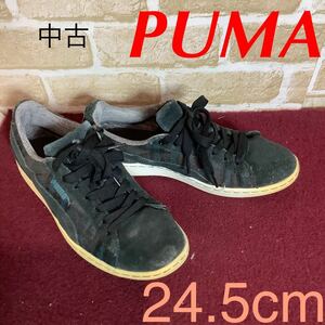 [ selling out! free shipping!]A-297 PUMA! sneakers! black!24.5cm! check! tartan check! stylish! autumn winter! used!