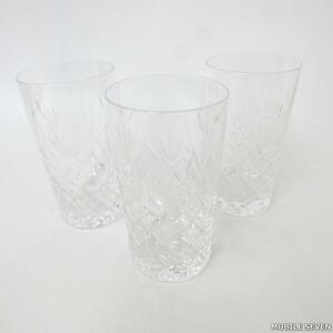 【1円】ガラス製 タンブラー グラス コップ 3客セット カット 花柄 美品 G20020109R