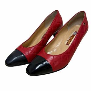 AL468 Italy made a* test -nia.testoni lady's pumps 36 approximately 23cm red black quilting leather 