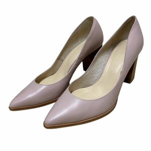 AL481 made in Japan ABAHOUSE Abahouse check lady's pumps 38 approximately 24cm light pink leather tea n key heel 