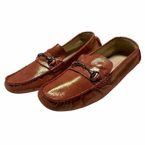 AL571 COLE HAAN コールハーン 靴 ドライビング シューズ ローファー 5.5B 約 22.5cm エンジ系 ゴールドラメ