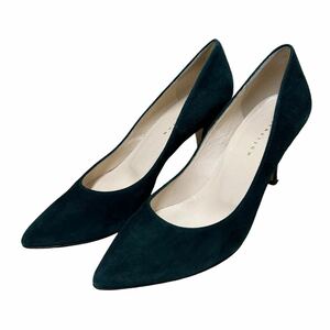 AL599 ESTNATION Est ne-shon lady's pumps heel po Inte dotu35.5 approximately 22.5cm green suede made in Japan 