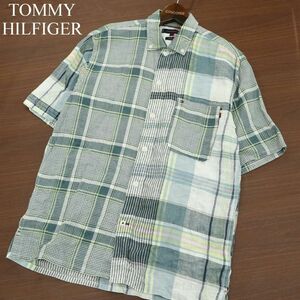 美品 22SS★ TOMMY HILFIGER トミーヒルフィガー 春夏 CASUAL FIT クレイジー切替★ 半袖 チェック シャツ Sz.S　メンズ　A3T09038_7#A