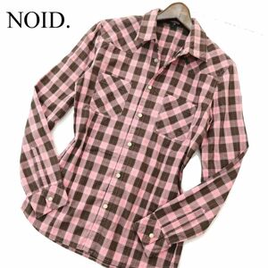 NOID. ノーアイディー 通年★ 長袖 スリム ウエスタン チェック シャツ Sz.1　メンズ ピンク × 茶色　A3T09431_8#C