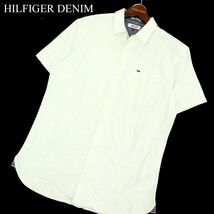 HILFIGER DENIM トミーヒルフィガー 春夏 半袖 SLIM FIT ロゴ刺繍★ ネップ シャツ Sz.L　メンズ 白　A3T09461_8#A_画像1