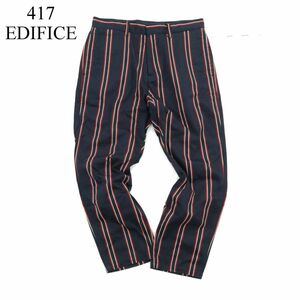 417 EDIFICE エディフィス 通年 ストライプ★ テーパード パンツ Sz.M　メンズ ネイビー　A3B03910_8#R