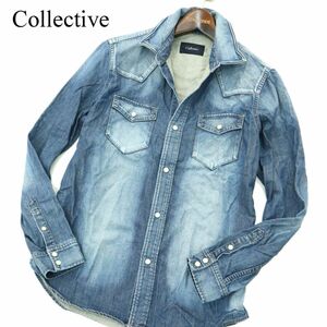 Collective コレクティブ メンズビギ 通年 USED加工★ 襟ワイヤー 長袖 デニム ウエスタン シャツ Sz.3　メンズ　A3T09697_8#C