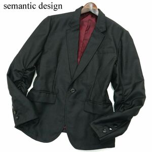 semantic design セマンティック デザイン 通年 総裏ボルドー★ 千鳥柄 シャーリング 1B テーラード ジャケット Sz.M メンズ　A3T09689_8#O