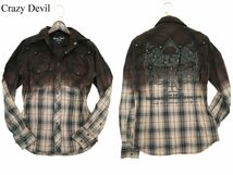 Crazy Devil クレイジーデビル スタッズ ラインストーン★ グラデーション 長袖 ウエスタン チェック シャツ Sz.S　メンズ　A3T09608_8#C_画像1