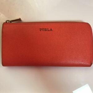 FURLA 長財布 L字ファスナー オレンジ　レディース　フルラ　USED 中古　定番　