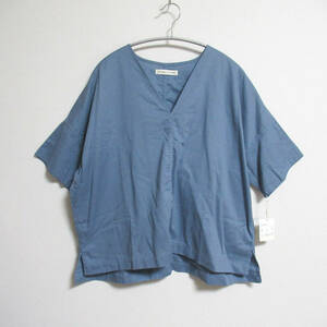  новый товар [ La Marine Francaise ] хлопок заем 2 листов накладывающийся блуза голубой 
