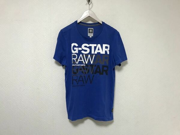 本物ジースターロウGSTAR RAWコットンプリント半袖Tシャツメンズサーフアメカジミリタリービジネススーツゴルフ青ブルーM