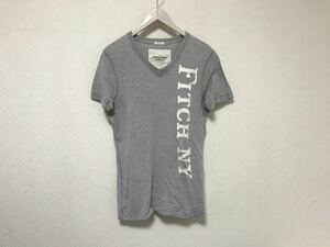 本物アバクロアンドフィッチAbercrombie&FitchコットンプリントVネック半袖TシャツメンズサーフアメカジミリタリービジネススーツグレーS