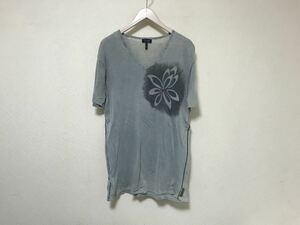 本物アルマーニジーンズARMANI JEANSコットンリネン麻ニットVネックプリント半袖TシャツメンズサーフアメカジビジネススーツグレーL