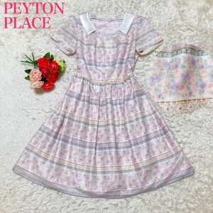 PEYTON PLACE ペイトンプレイス 半袖花柄フレアワンピース　レース　L