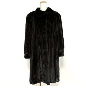 【貂商】h758 BLACKGLAMA ブラックミンク ハーフコート デザインコート セミロング ロングコート ミンクコート 貂皮 mink身丈 約100cm