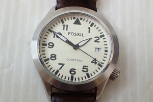 m1886 / FOSSIL フォッシル AM4514 アイボリー文字盤 QZ クォーツ デイト メンズ 腕時計 現状品 非稼働 ジャンク