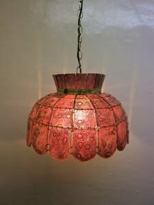 Art hand Auction Vintage Higgins vidrio lámpara colgante iluminación colgante lámpara eléctrica vidrio rosa interior hecho a mano alambre, Iluminación de techo, colgante de luz, otros