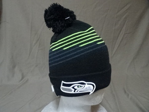 USA購入【NEWERA】製 NFL オフィシャル シアトル シーホークス 【Seattle Seahawks】ロゴ刺繍 ニットキャップ ブラック系 新品