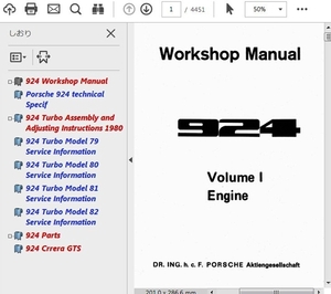 ポルシェ 924 & turbo ワークショップマニュアル 整備書 配線図 パーツリスト