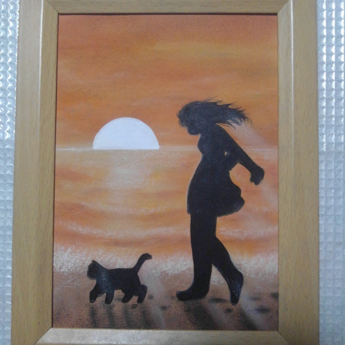 [Anonymous delivery] Painting Beach Walk with 2L size frame., Artwork, Painting, Pastel drawing, Crayon drawing