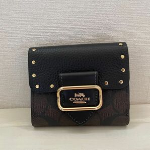 COACH スモール モーガン ウォレット・カラーブロック シグネチャー キャンバス・リベット　