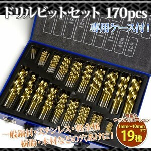 【送料無料】19種ドリルビットセット 170pcs ドリル部品 HSS鉄 穴あけ作業 一般鋼材 ステンレス 軽金属 樹脂 木材等の穴あけに 種類豊富!